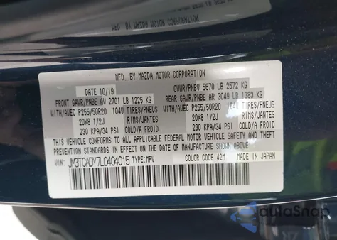 2020 Mazda Cx-9 Grand Touring z USA, uszkodzony, nr VIN JM3TCADY7L0404015